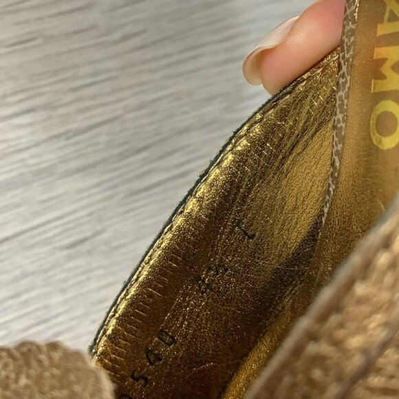 Salvator Ferragamo Gold Floral Kitten Heel Open Back Heels - Picture 11 of 13